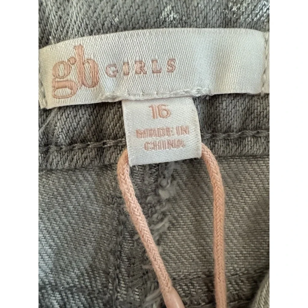 Gianni Bini Girls Foiled Metallic Denim Pants gray silver straight wide legs 16